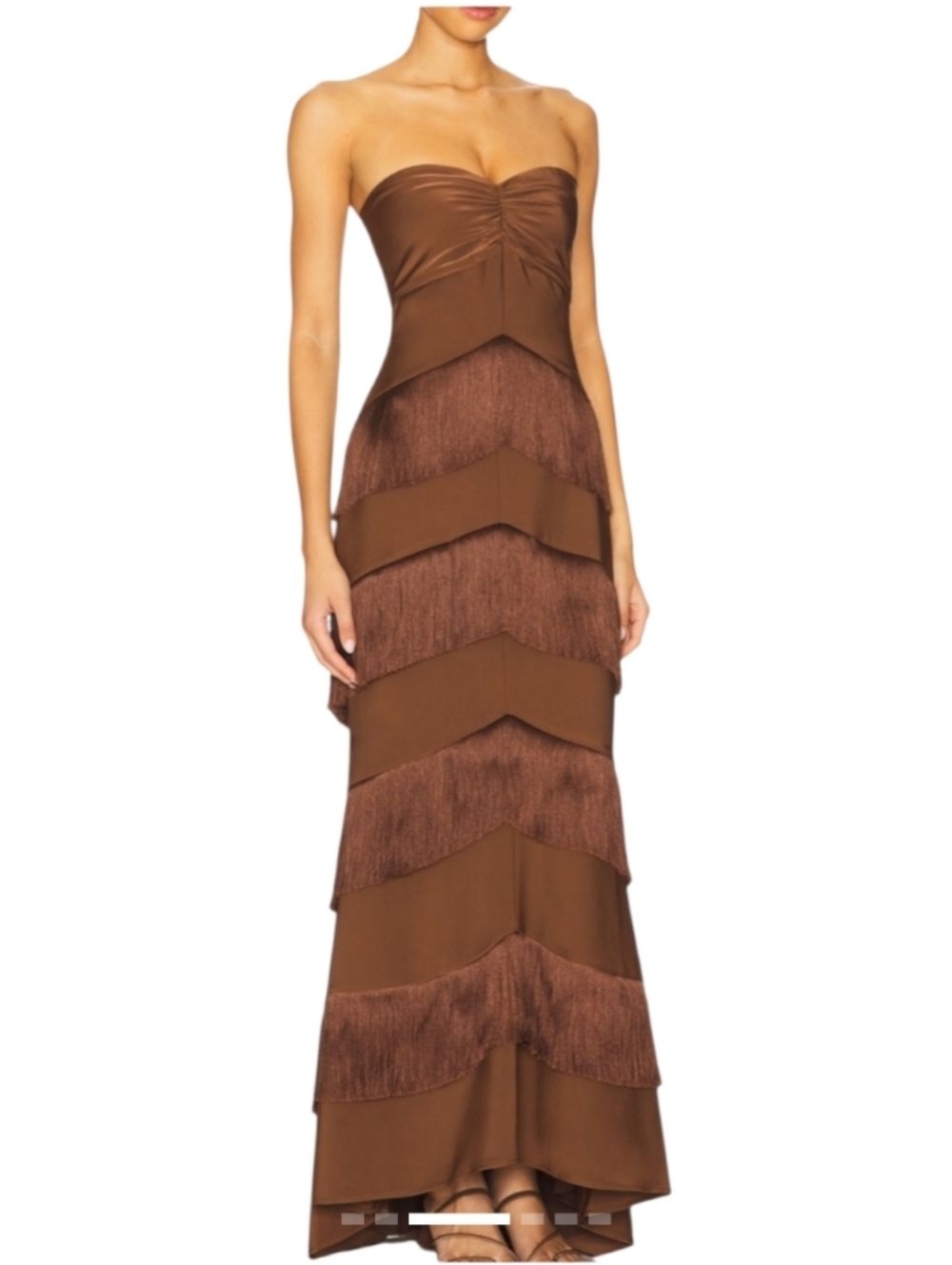 House of Harlow 1960 Brown Tiered Fringe Maxi Skirt